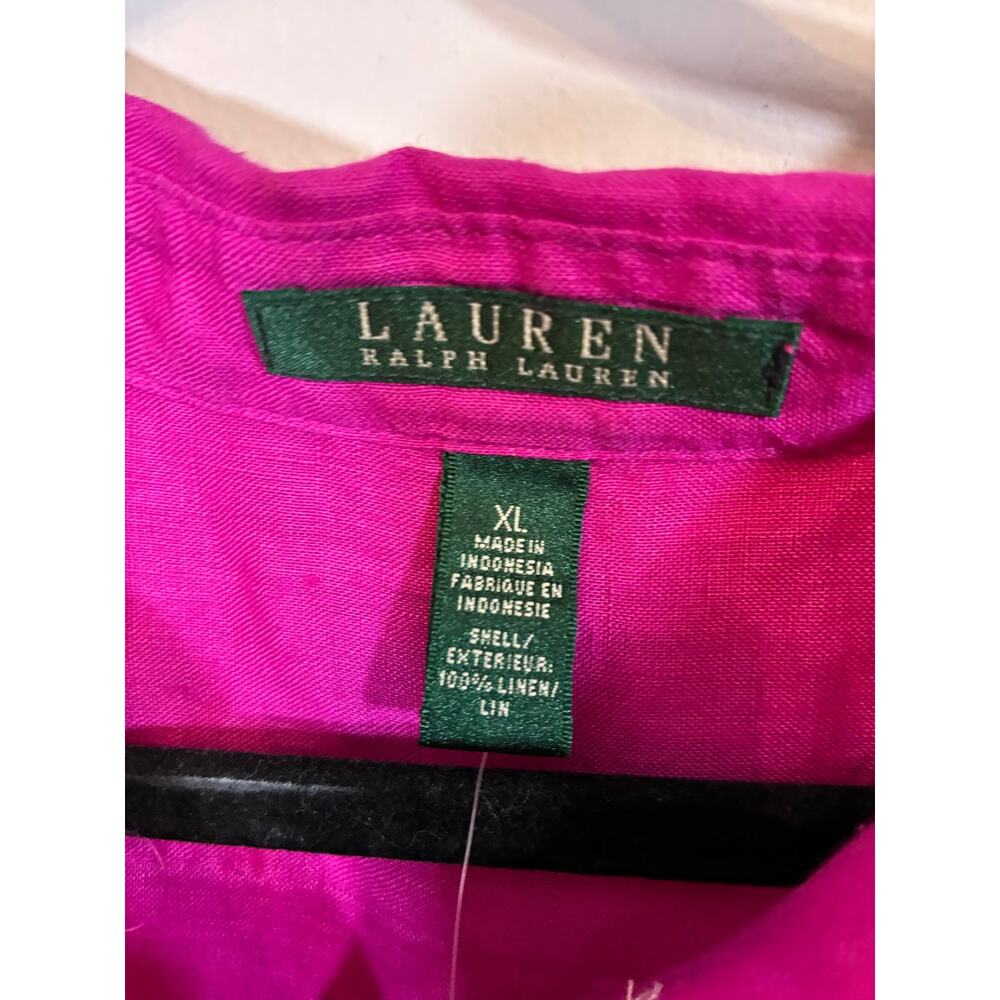 NWT Fuschia Lauren Ralph Lauren Linen Button Front Blouse XL Coastal Grandma - Picture 4 of 5
